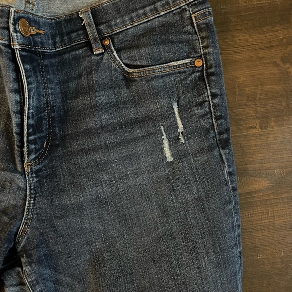 LOFT Distressed Skinny Jeans Raw Hem Denim Stretch Classic Blue Size 14 - Picture 4 of 9